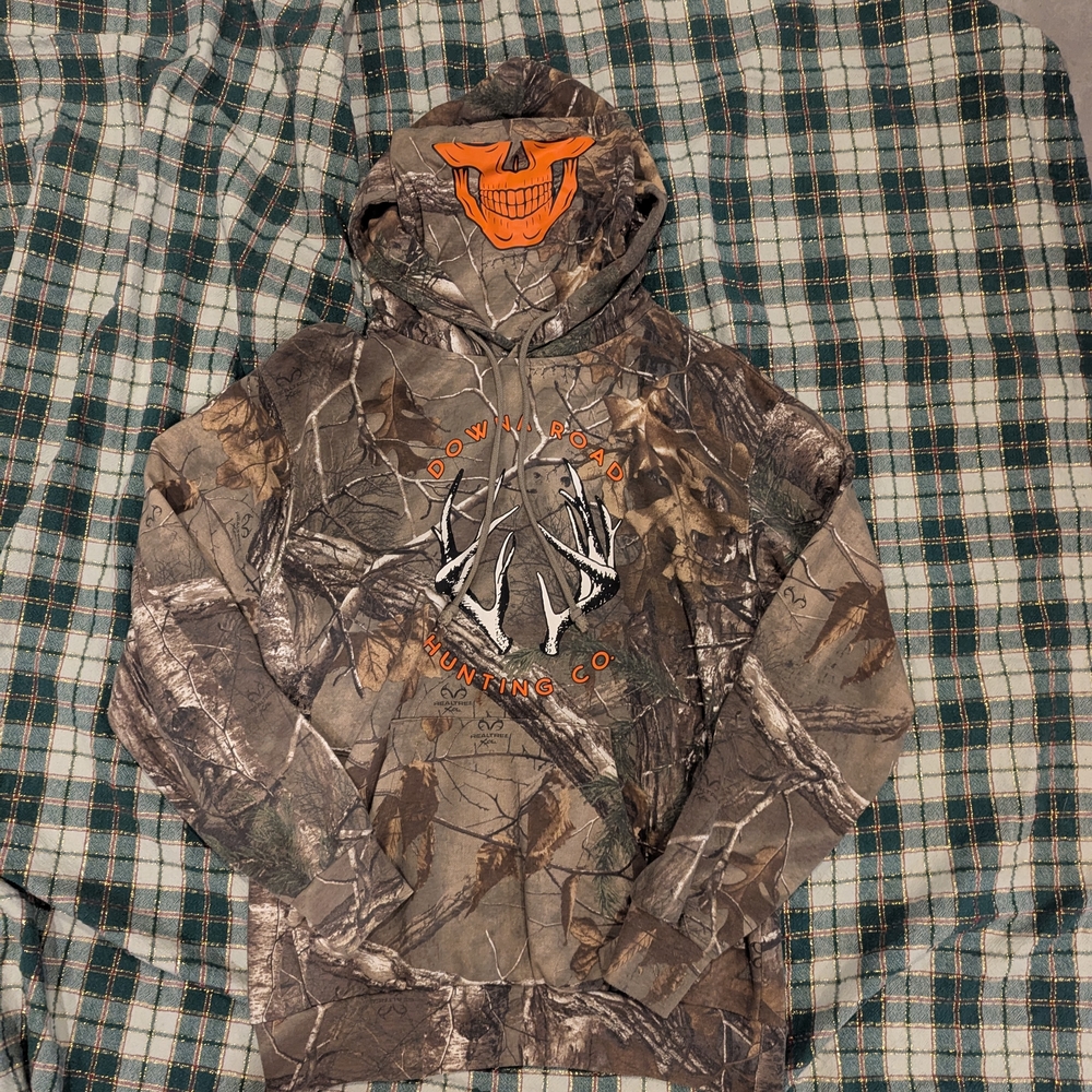 Downa Road Goth Money Camo Hoodie with Orange Skull Design